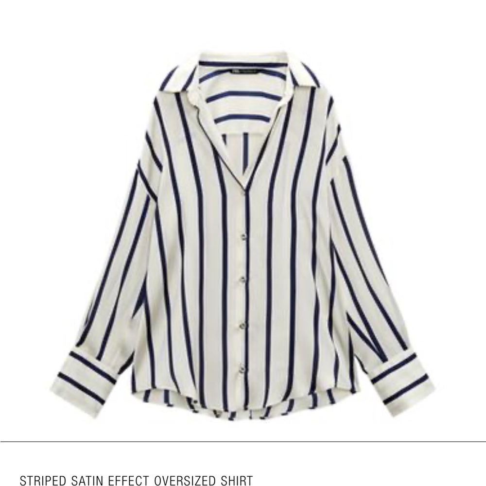 Zara White and Black Striped Blouse